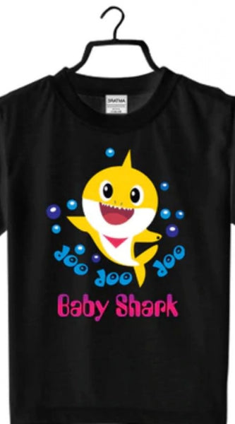 Mayawye Girls Cotton Baby Shark Half Sleeve TShirt (Black)