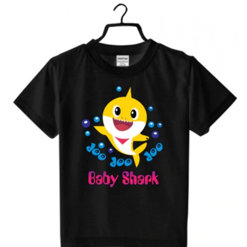 Mayawye Girls Cotton Baby Shark Half Sleeve TShirt (Black)