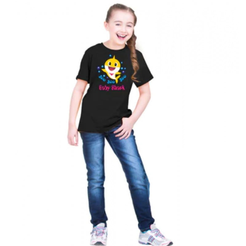 Mayawye Girls Cotton Baby Shark Half Sleeve TShirt (Black)
