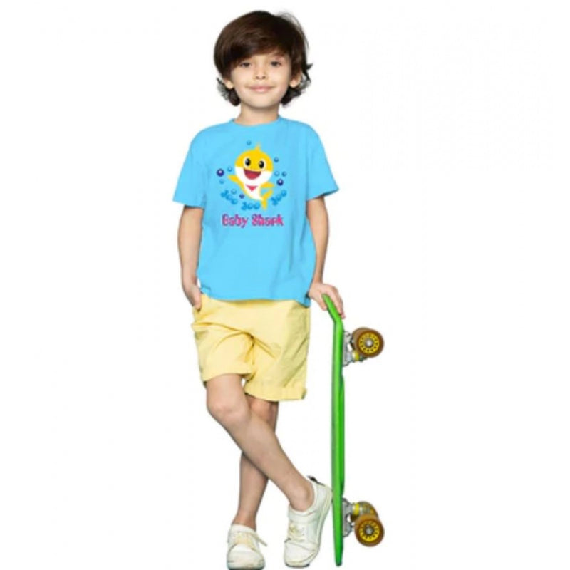 Mayawye Boys Cotton Baby Shark Half Sleeve TShirt (Blue)