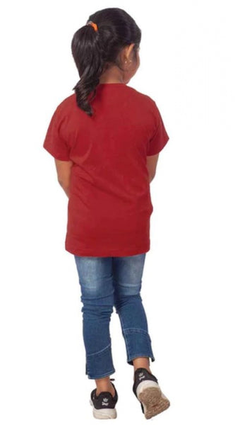 Mayawye Girls Cotton Snow Board Half Sleeve TShirt (Maroon)