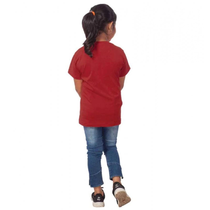 Mayawye Girls Cotton Snow Board Half Sleeve TShirt (Maroon)