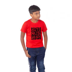 Mayawye Boys Cotton Will Be Cool Half Sleeve TShirt (Red)