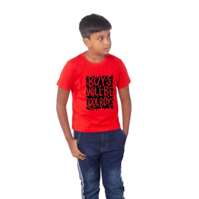 Mayawye Boys Cotton Will Be Cool Half Sleeve TShirt (Red)