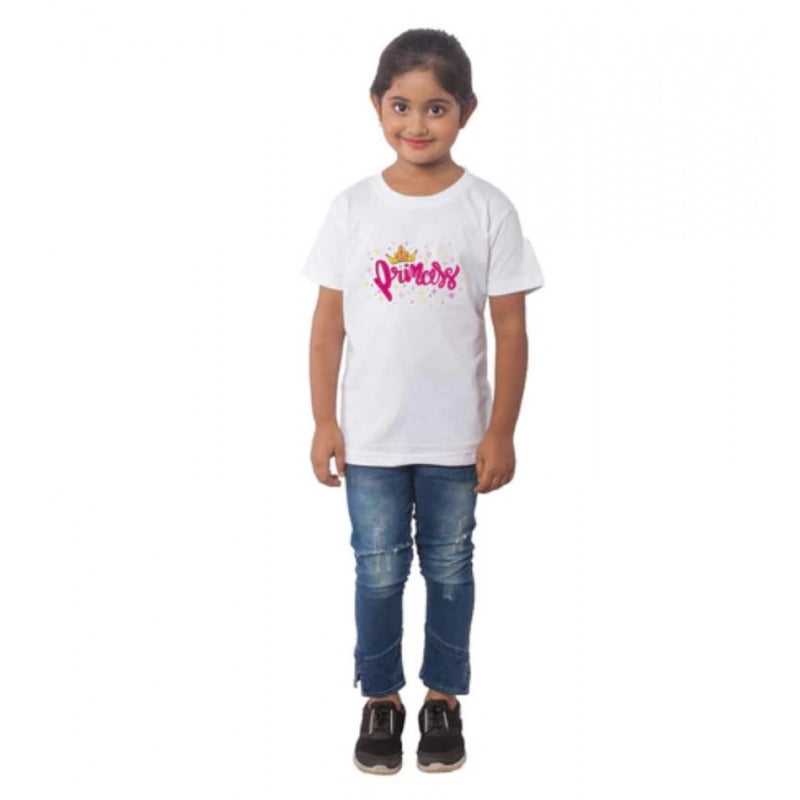 Mayawye Girls Cotton Princess Half Sleeve TShirt (White)