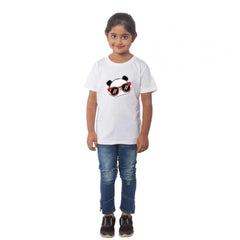Mayawye Girls Cotton Panda Glass Half Sleeve TShirt (White)