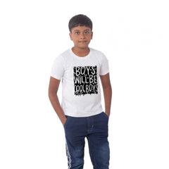 Mayawye Boys Cotton Will Be Cool Half Sleeve TShirt (White)