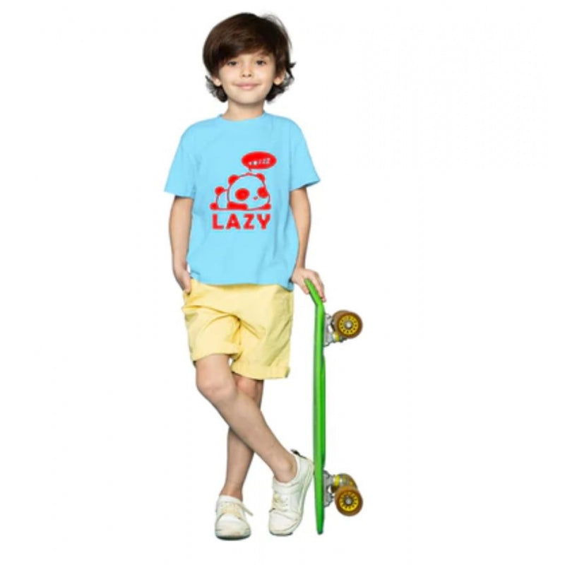 Mayawye Boys Cotton Lazy Half Sleeve TShirt (Sky Blue)