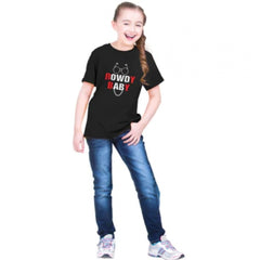 Mayawye Girls Cotton Rowdy Baby Half Sleeve TShirt (Black)