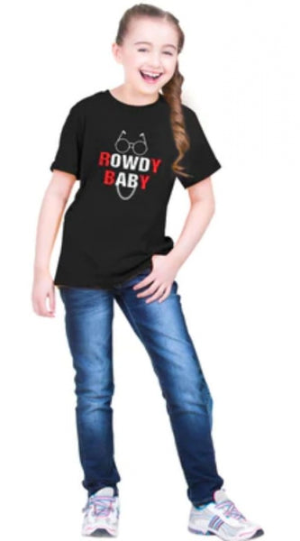 Mayawye Girls Cotton Rowdy Baby Half Sleeve TShirt (Black)