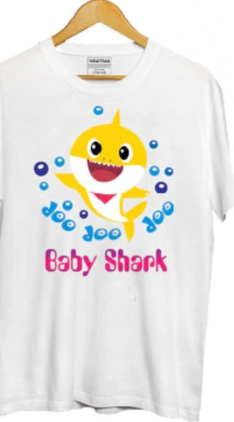 Mayawye Boys Cotton Baby Shark Half Sleeve TShirt (White)