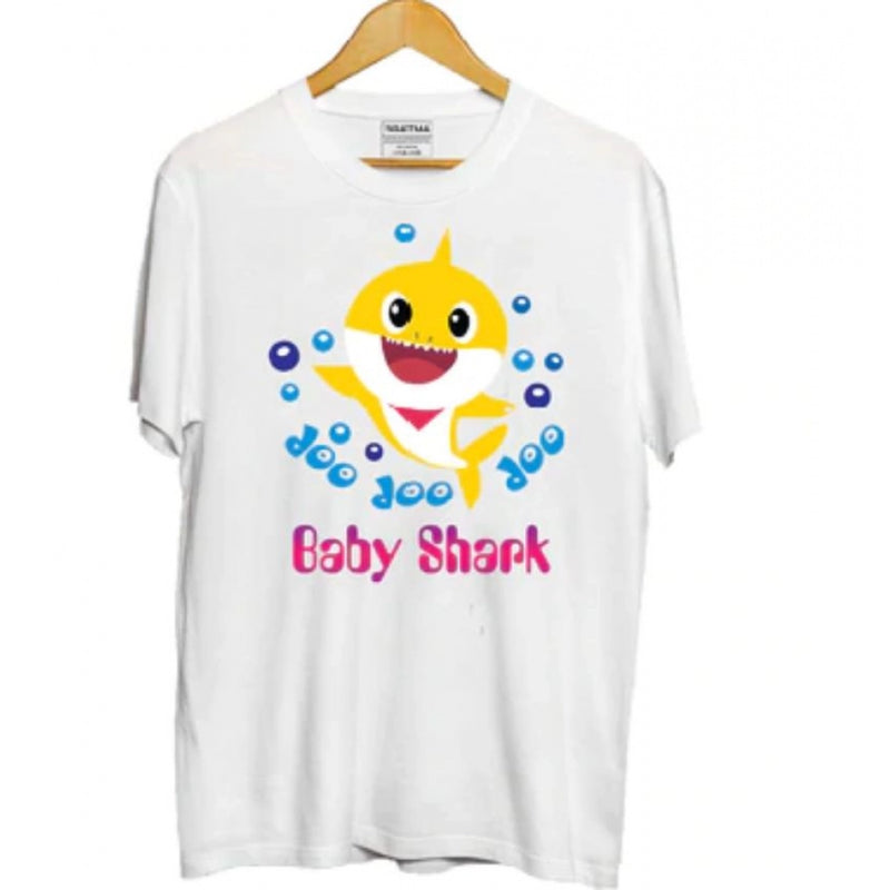 Mayawye Boys Cotton Baby Shark Half Sleeve TShirt (White)
