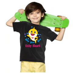 Mayawye Boys Cotton Baby Shark Half Sleeve TShirt (Black)