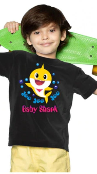 Mayawye Boys Cotton Baby Shark Half Sleeve TShirt (Black)