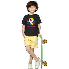 Mayawye Boys Cotton Baby Shark Half Sleeve TShirt (Black)