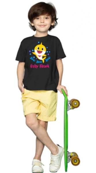 Mayawye Boys Cotton Baby Shark Half Sleeve TShirt (Black)