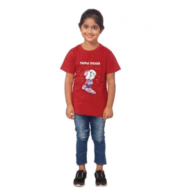 Mayawye Girls Cotton Snow Board Half Sleeve TShirt (Maroon)