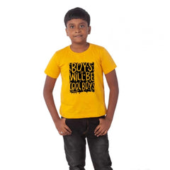 Mayawye Boys Cotton Will Be Cool Half Sleeve TShirt (Mustard)