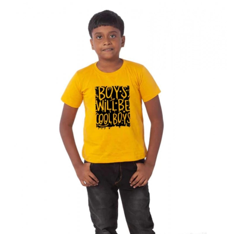 Mayawye Boys Cotton Will Be Cool Half Sleeve TShirt (Mustard)