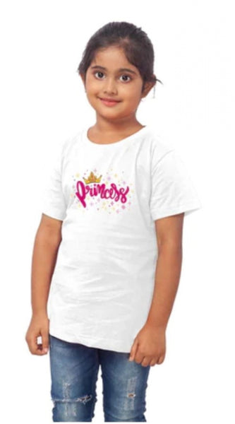Mayawye Girls Cotton Princess Half Sleeve TShirt (White)