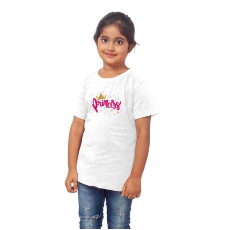 Mayawye Girls Cotton Princess Half Sleeve TShirt (White)