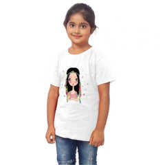 Mayawye Girls Cotton Tribal Half Sleeve TShirt (White)