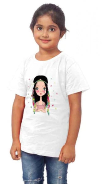 Mayawye Girls Cotton Tribal Half Sleeve TShirt (White)