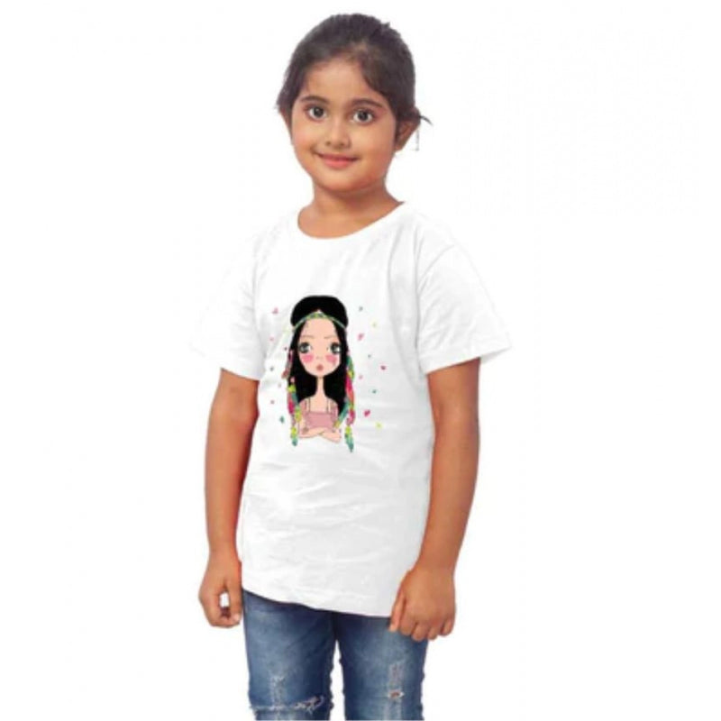 Mayawye Girls Cotton Tribal Half Sleeve TShirt (White)