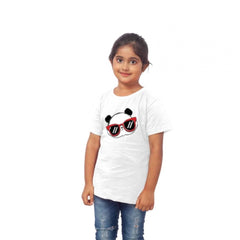Mayawye Girls Cotton Panda Glass Half Sleeve TShirt (White)