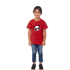 Mayawye Girls Cotton Panda Glass Half Sleeve TShirt (Maroon)