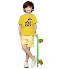 Mayawye Boys Cotton Lazy Half Sleeve TShirt (Mustard)