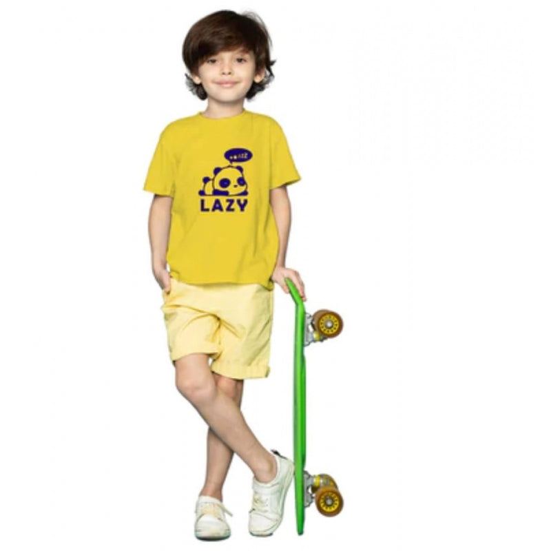 Mayawye Boys Cotton Lazy Half Sleeve TShirt (Mustard)