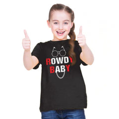 Mayawye Girls Cotton Rowdy Baby Half Sleeve TShirt (Black)
