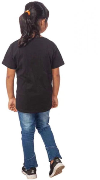 Mayawye Girls Cotton Cat Half Sleeve TShirt (Black)