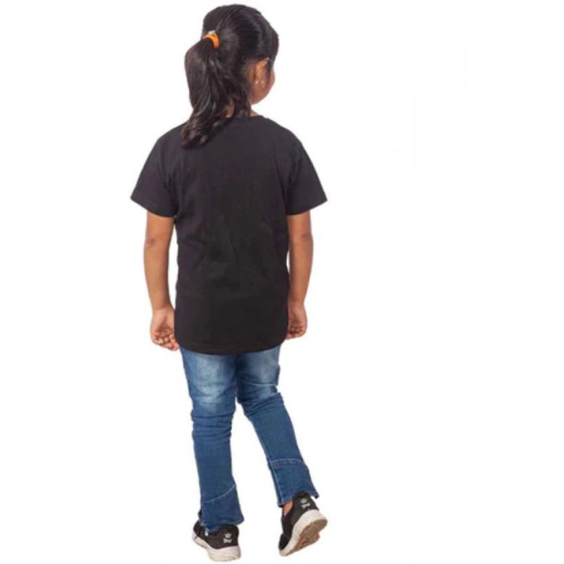Mayawye Girls Cotton Cat Half Sleeve TShirt (Black)