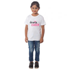 Mayawye Girls Cotton Drama Queen Half Sleeve TShirt (White)