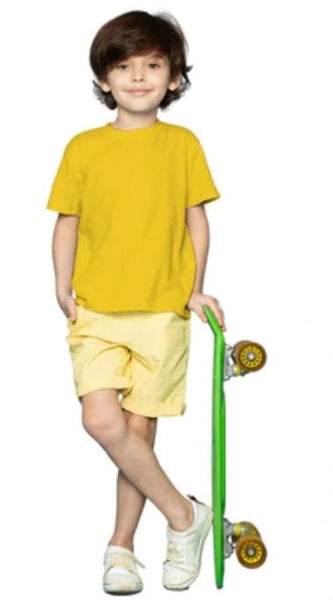 Mayawye Boys Cotton Plain Half Sleeve TShirt (Yellow)
