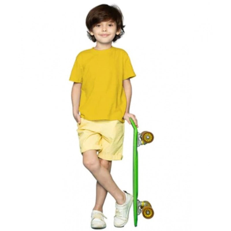 Mayawye Boys Cotton Plain Half Sleeve TShirt (Yellow)