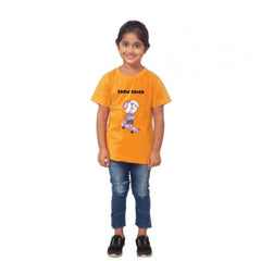 Mayawye Girls Cotton Snow Board Half Sleeve TShirt (Mustard)