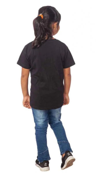 Mayawye Girls Cotton Snow Board Half Sleeve TShirt (Black)
