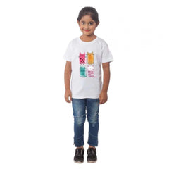 Mayawye Girls Cotton Cat Half Sleeve TShirt (White)