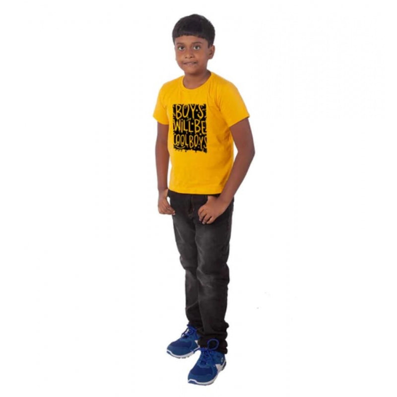 Mayawye Boys Cotton Will Be Cool Half Sleeve TShirt (Mustard)