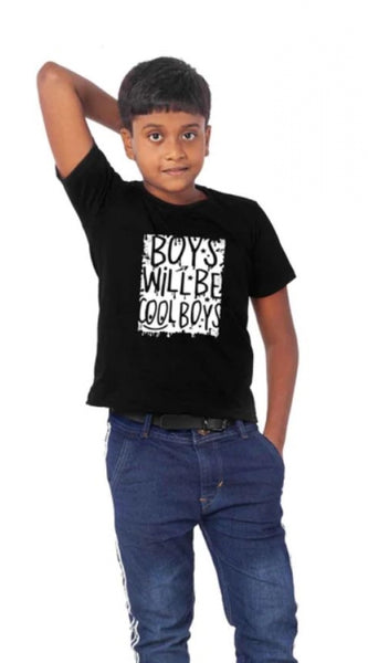 Mayawye Boys Cotton Will Be Cool Half Sleeve TShirt (Black)