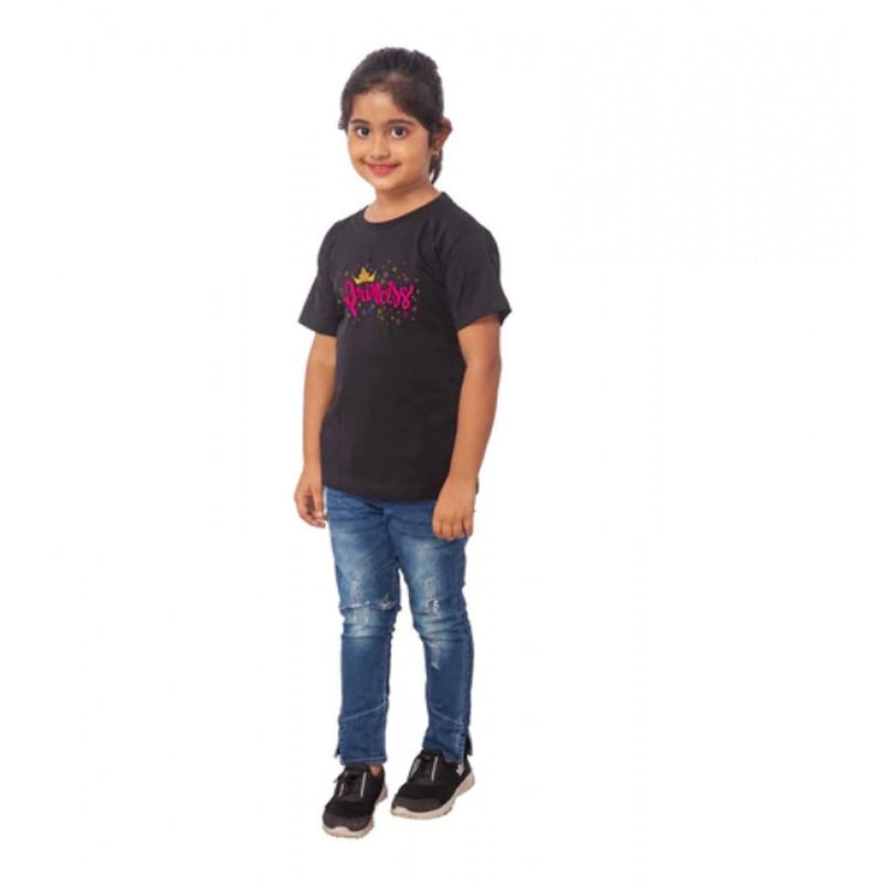 Mayawye Girls Cotton Princess Half Sleeve TShirt (Black)
