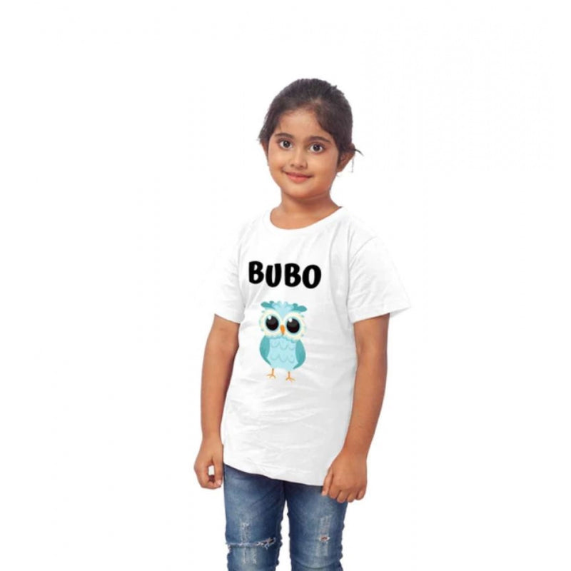 Mayawye Girls Cotton Bubo Half Sleeve TShirt (White)