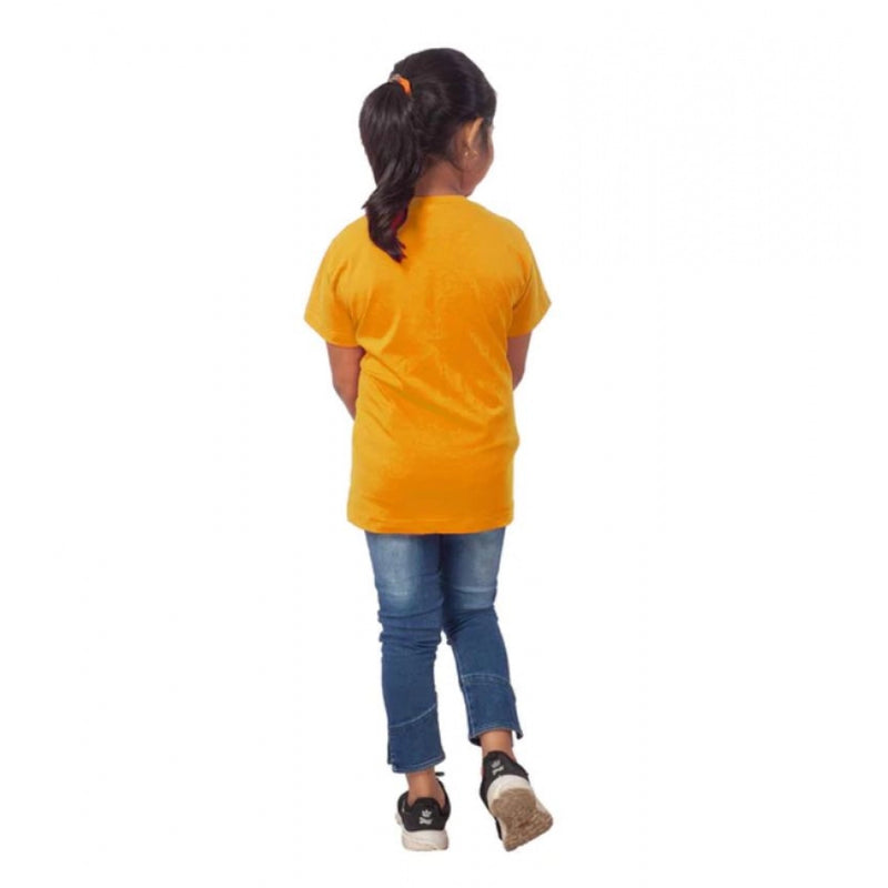 Mayawye Girls Cotton Panda Glass Half Sleeve TShirt (Mustard)