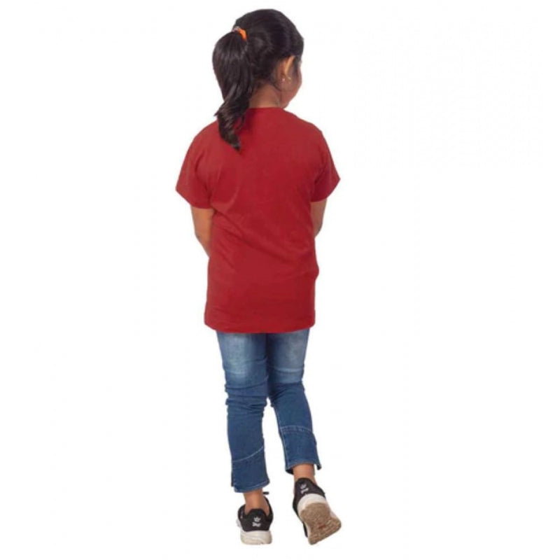Mayawye Girls Cotton Adelie Half Sleeve TShirt (Maroon)