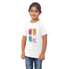 Mayawye Girls Cotton Cat Half Sleeve TShirt (White)