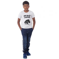 Mayawye Boys Cotton Off Road Adventure Half Sleeve TShirt (White)