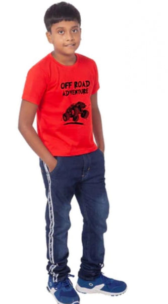 Mayawye Boys Cotton Off Road Adventure Half Sleeve TShirt (Red)